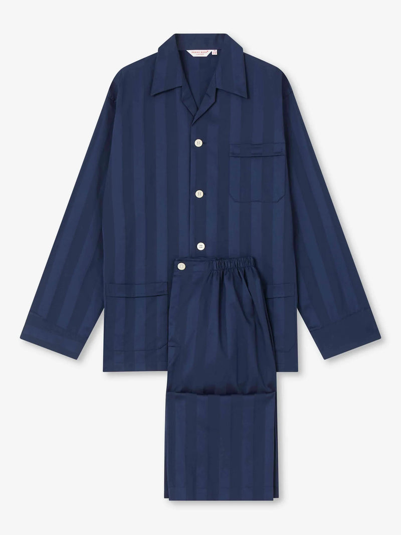 DEREK ROSE MEN'S CLASSIC FIT PAJAMA SET - LINGFIELD COTTON NAVY