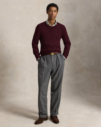 POLO RALPH LAUREN - LONG-SLEEVE CASHMERE CABLE-KNIT CREWNECK SWEATER - MERLOT WINE HEATHER
