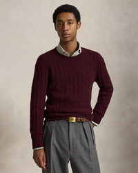POLO RALPH LAUREN - LONG-SLEEVE CASHMERE CABLE-KNIT CREWNECK SWEATER - MERLOT WINE HEATHER