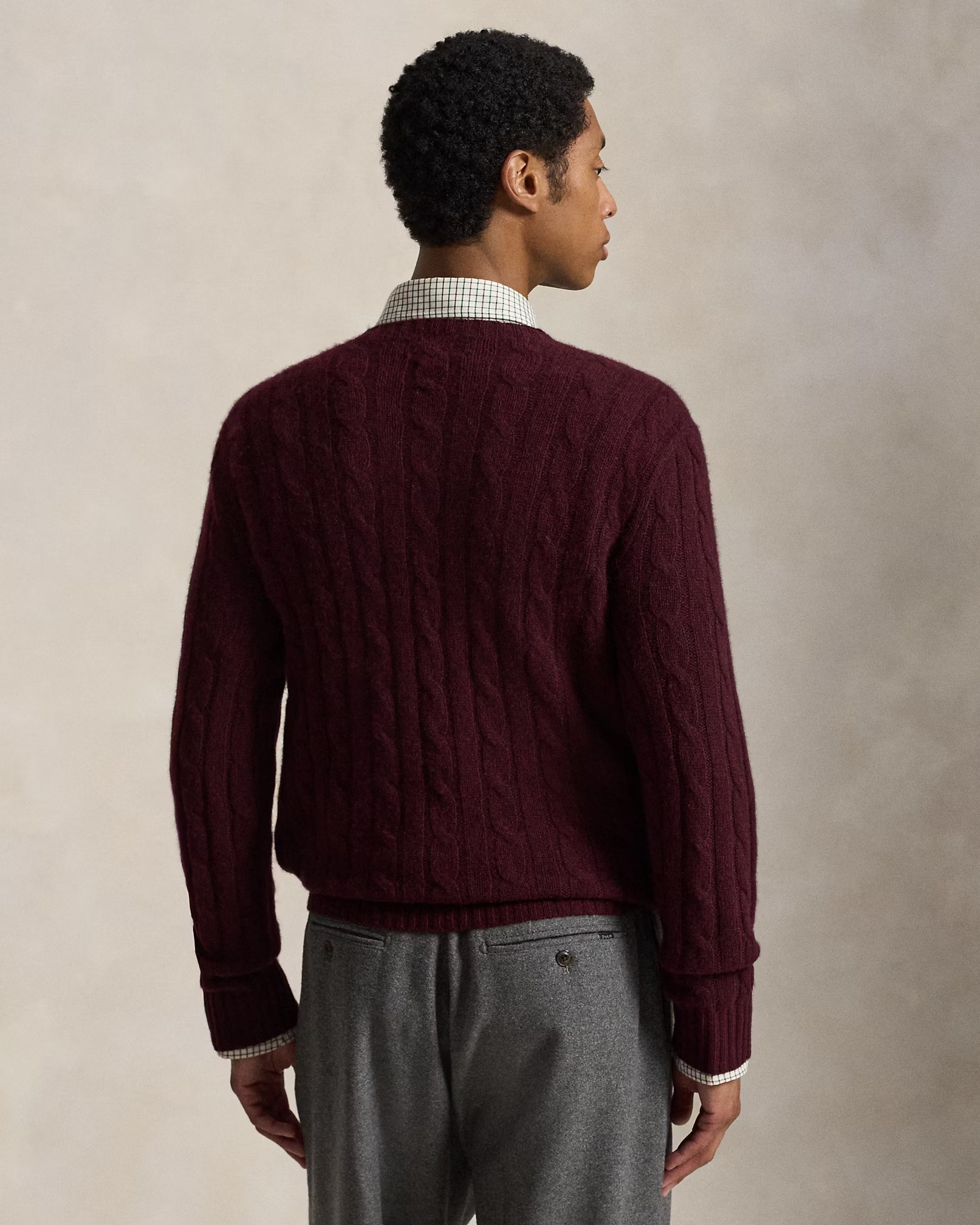 POLO RALPH LAUREN - LONG-SLEEVE CASHMERE CABLE-KNIT CREWNECK SWEATER - MERLOT WINE HEATHER