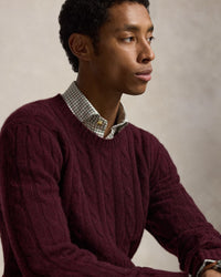 POLO RALPH LAUREN - LONG-SLEEVE CASHMERE CABLE-KNIT CREWNECK SWEATER - MERLOT WINE HEATHER