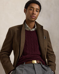POLO RALPH LAUREN - LONG-SLEEVE CASHMERE CABLE-KNIT CREWNECK SWEATER - MERLOT WINE HEATHER