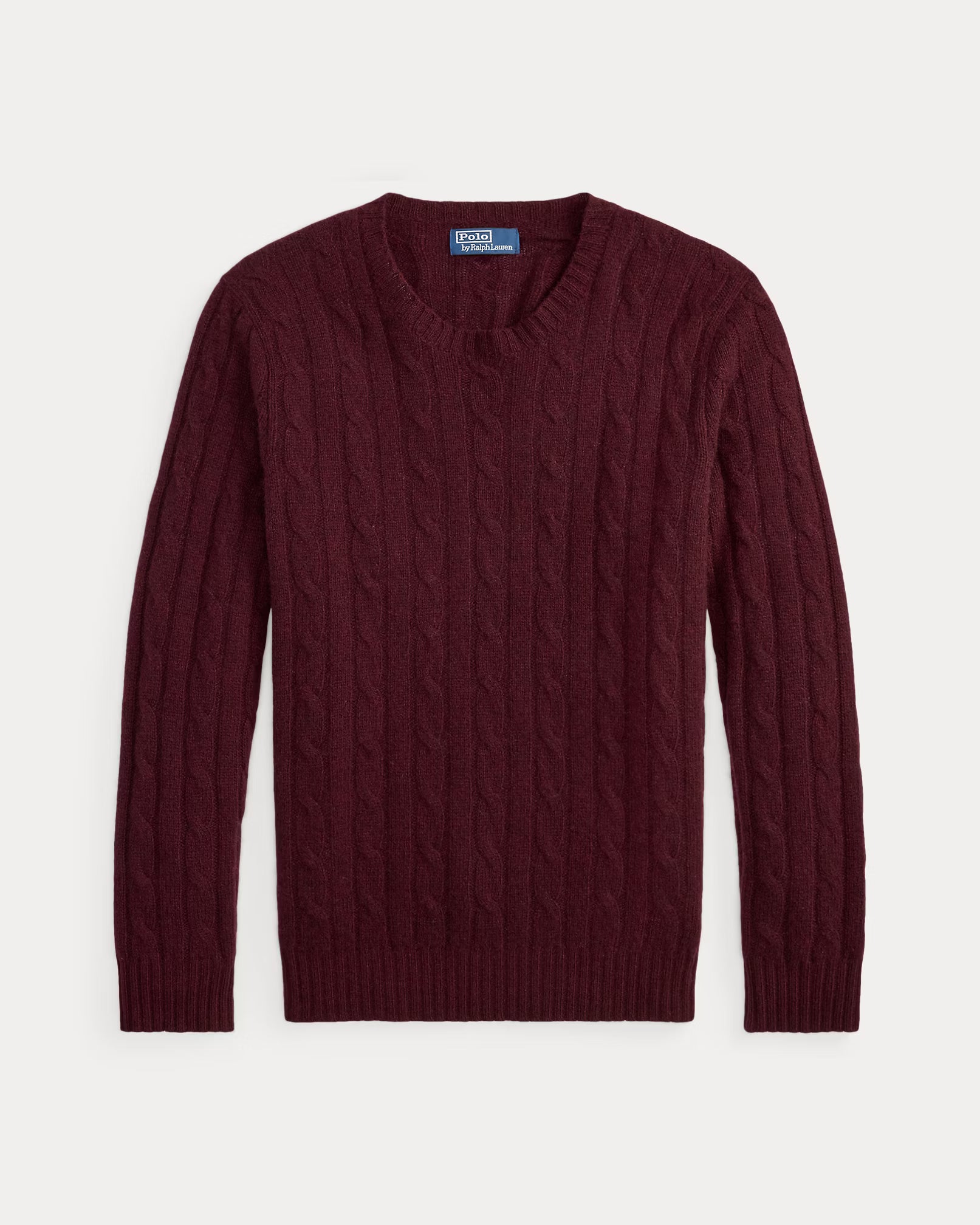 POLO RALPH LAUREN - LONG-SLEEVE CASHMERE CABLE-KNIT CREWNECK SWEATER - MERLOT WINE HEATHER