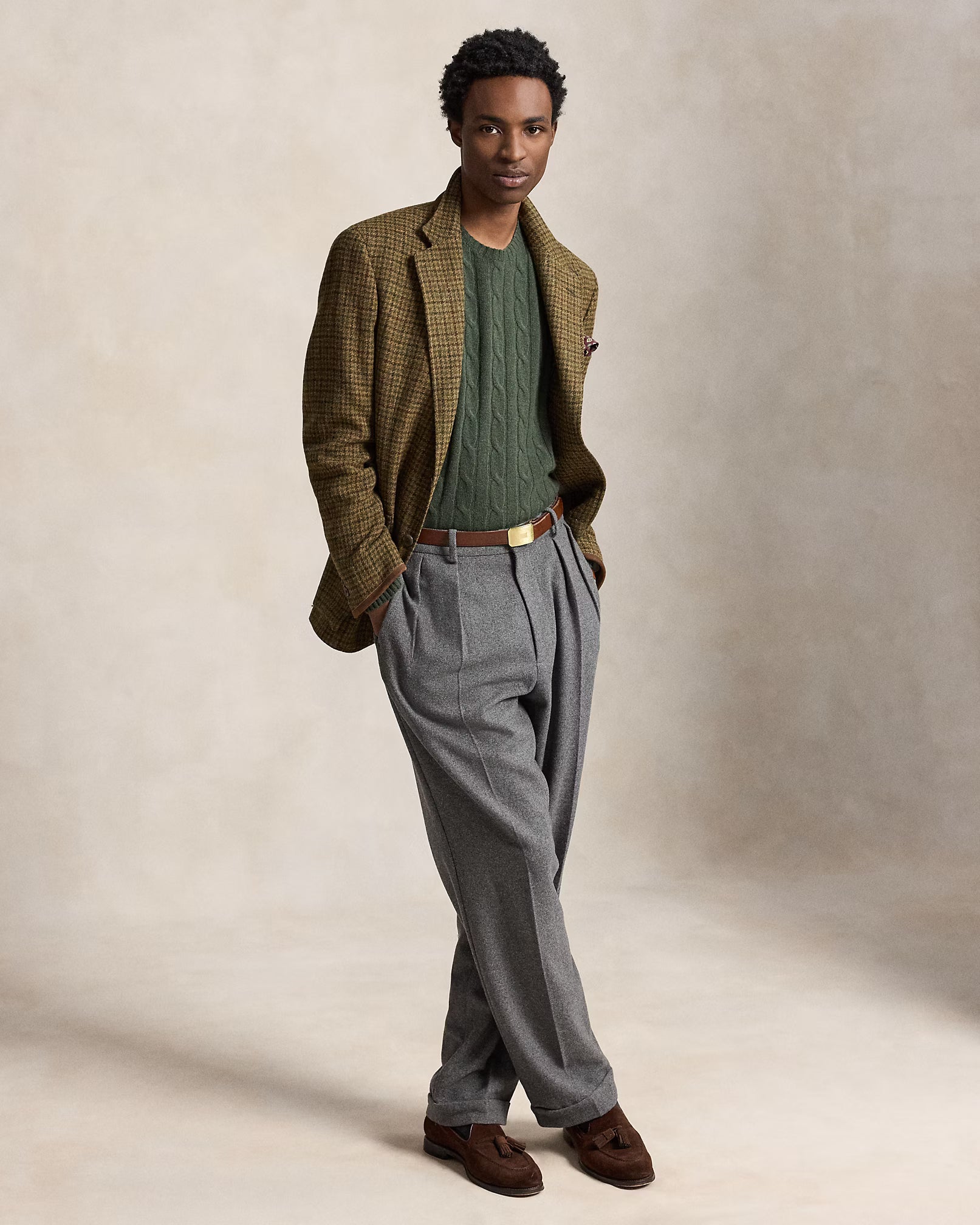 POLO RALPH LAUREN - LONG-SLEEVE CASHMERE CABLE-KNIT CREWNECK SWEATER - LODGEPOLE PINE HEATHER
