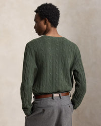 POLO RALPH LAUREN - LONG-SLEEVE CASHMERE CABLE-KNIT CREWNECK SWEATER - LODGEPOLE PINE HEATHER