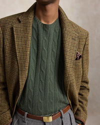 POLO RALPH LAUREN - LONG-SLEEVE CASHMERE CABLE-KNIT CREWNECK SWEATER - LODGEPOLE PINE HEATHER