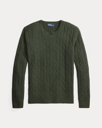 POLO RALPH LAUREN - LONG-SLEEVE CASHMERE CABLE-KNIT CREWNECK SWEATER - LODGEPOLE PINE HEATHER
