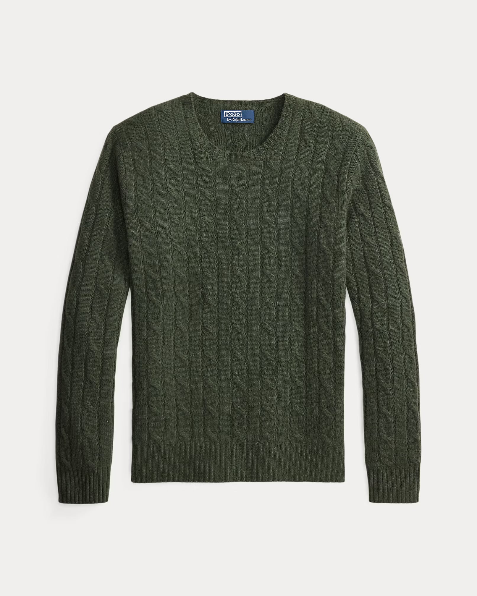POLO RALPH LAUREN - LONG-SLEEVE CASHMERE CABLE-KNIT CREWNECK SWEATER - LODGEPOLE PINE HEATHER