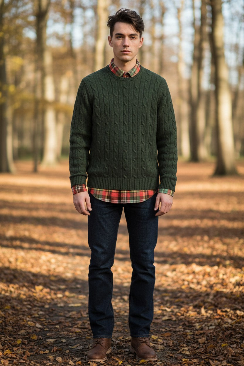 POLO RALPH LAUREN - LONG-SLEEVE CASHMERE CABLE-KNIT CREWNECK SWEATER - LODGEPOLE PINE HEATHER