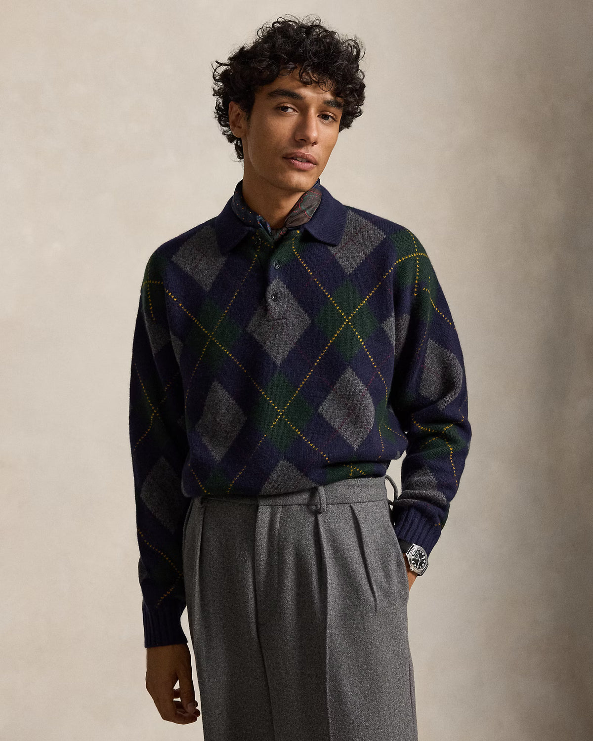 POLO RALPH LAUREN - RELAXED FIT ARGYLE WOOL-MOHAIR SWEATER - NAVY MULTI