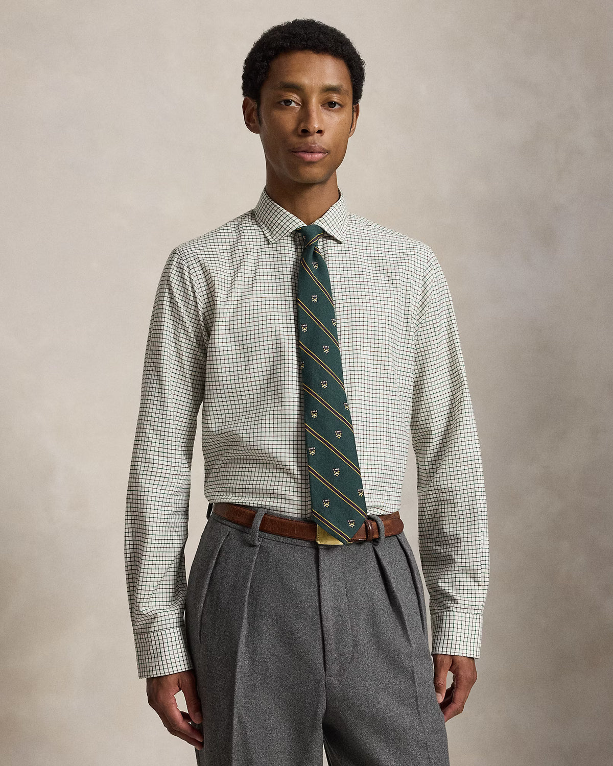 POLO RALPH LAUREN - CLASSIC FIT TATTERSALL TWILL SHIRT - OFF-WHITE GREEN PLAID