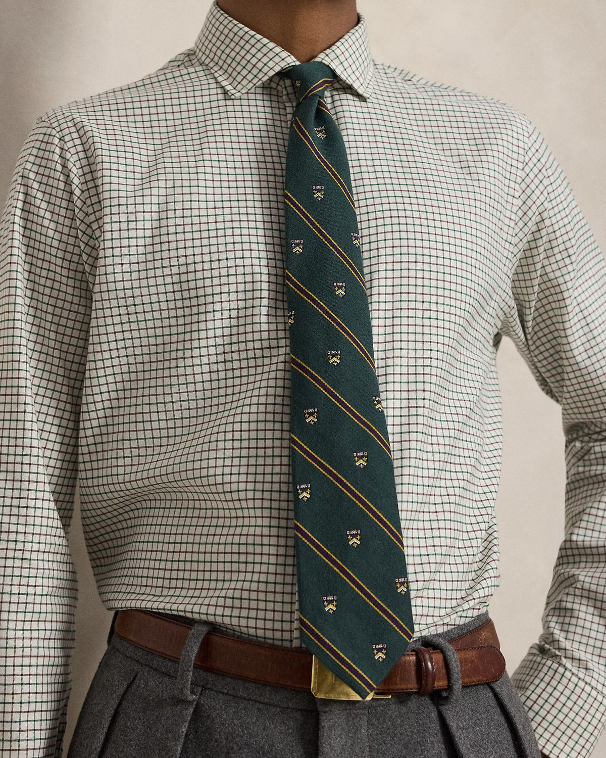 POLO RALPH LAUREN - CLASSIC FIT TATTERSALL TWILL SHIRT - OFF-WHITE GREEN PLAID