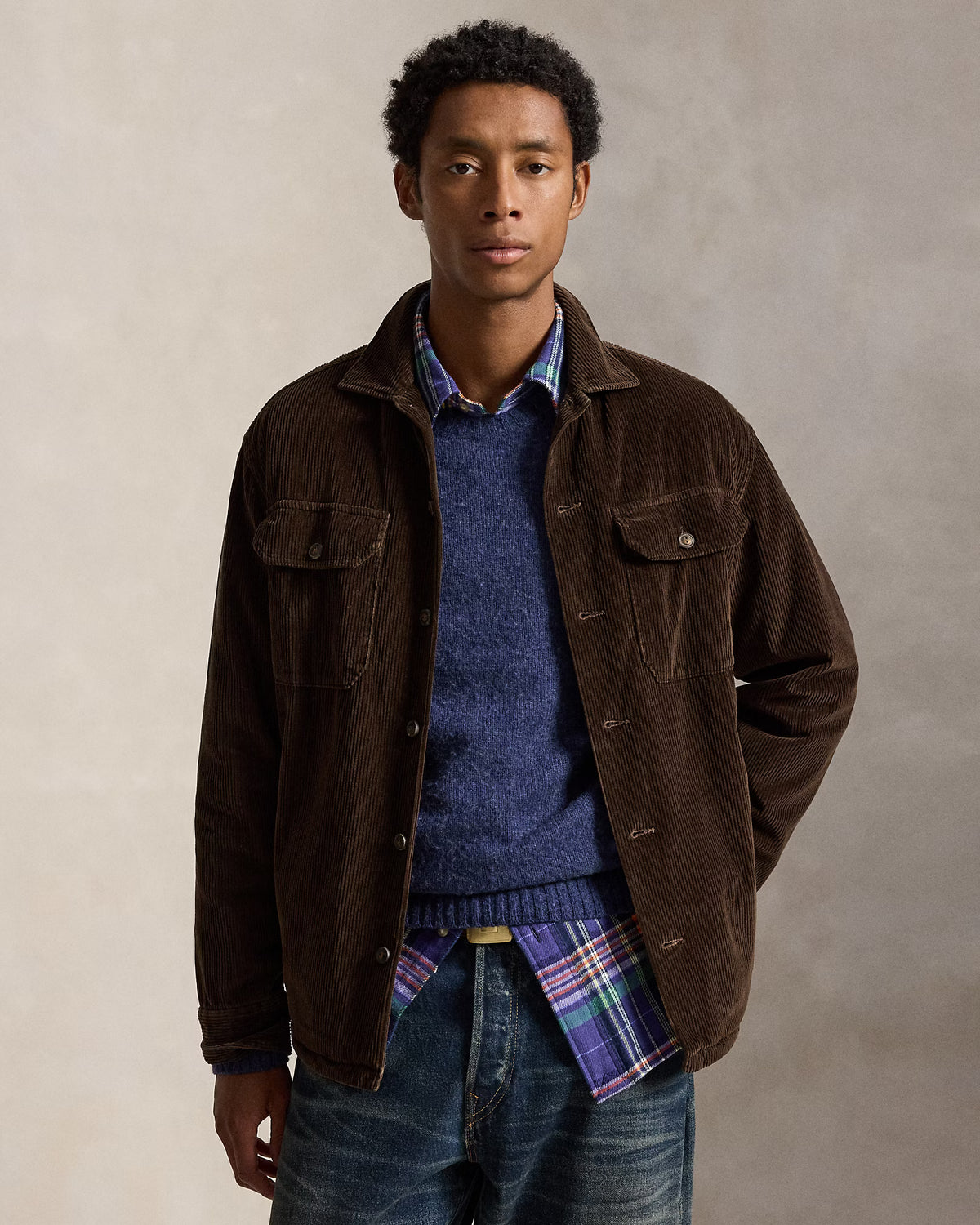 POLO RALPH LAUREN - FLEECE-LINED CORDUROY OVERSHIRT - NUTMEG BROWN