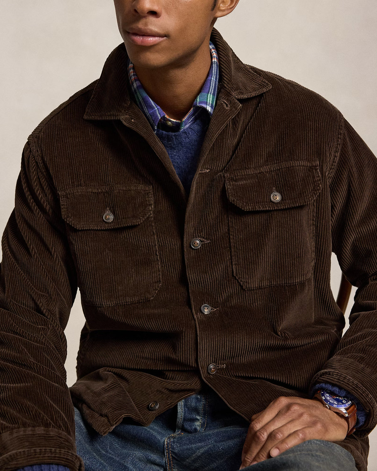 POLO RALPH LAUREN - FLEECE-LINED CORDUROY OVERSHIRT - NUTMEG BROWN