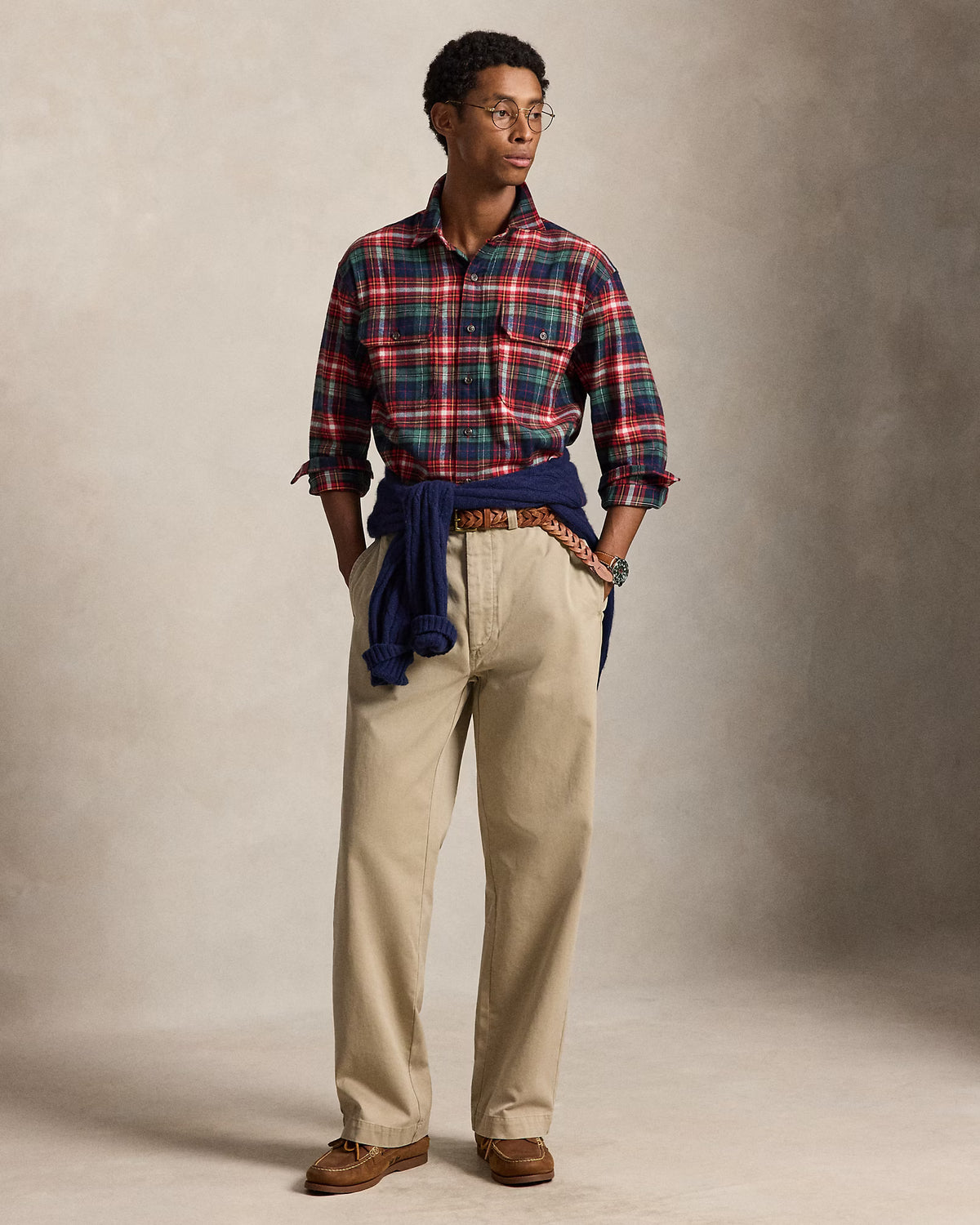 POLO RALPH LAUREN - CLASSIC FIT PLAID FLANNEL WORKSHIRT - NAVY/RED PLAID