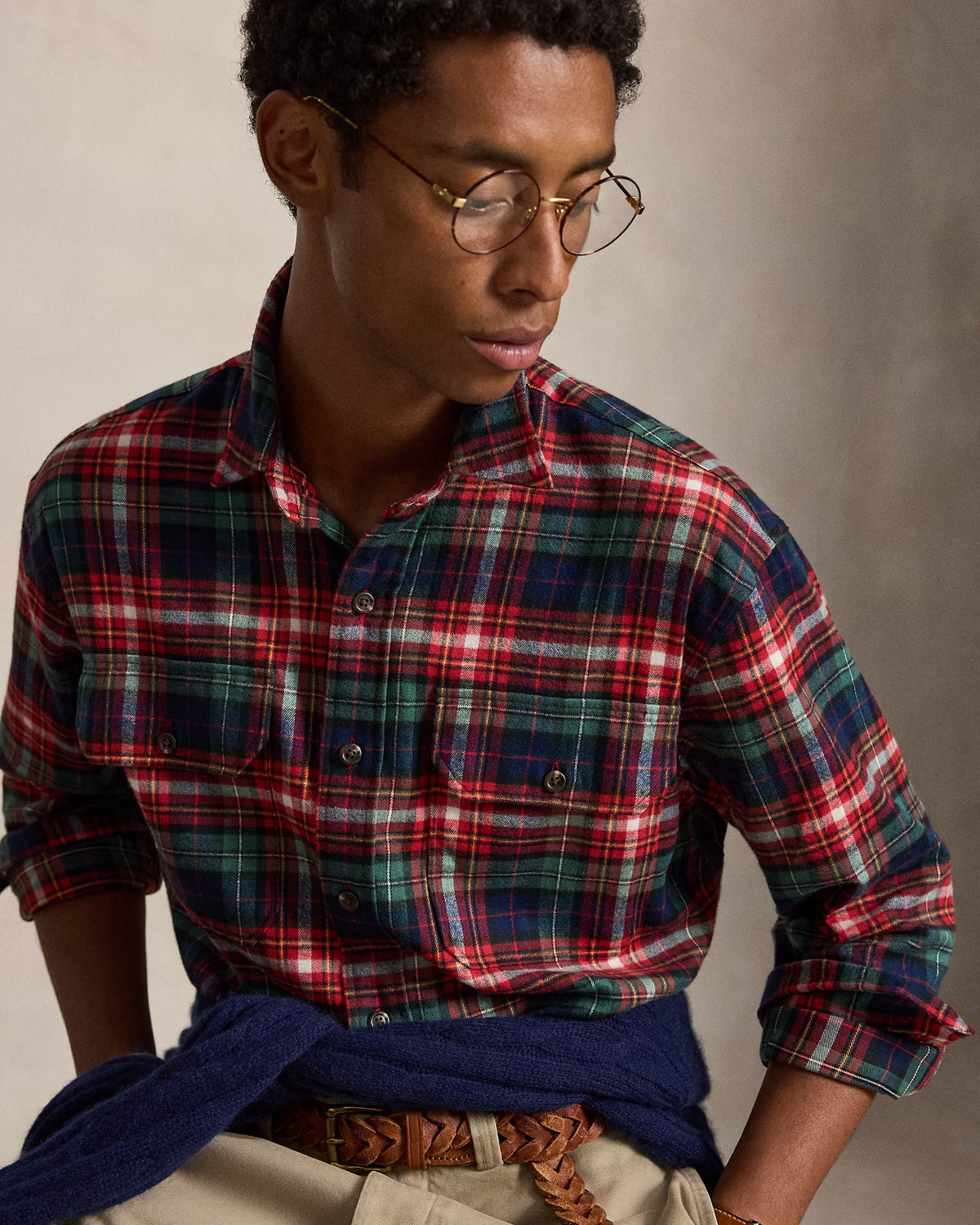 POLO RALPH LAUREN - CLASSIC FIT PLAID FLANNEL WORKSHIRT - NAVY/RED PLAID