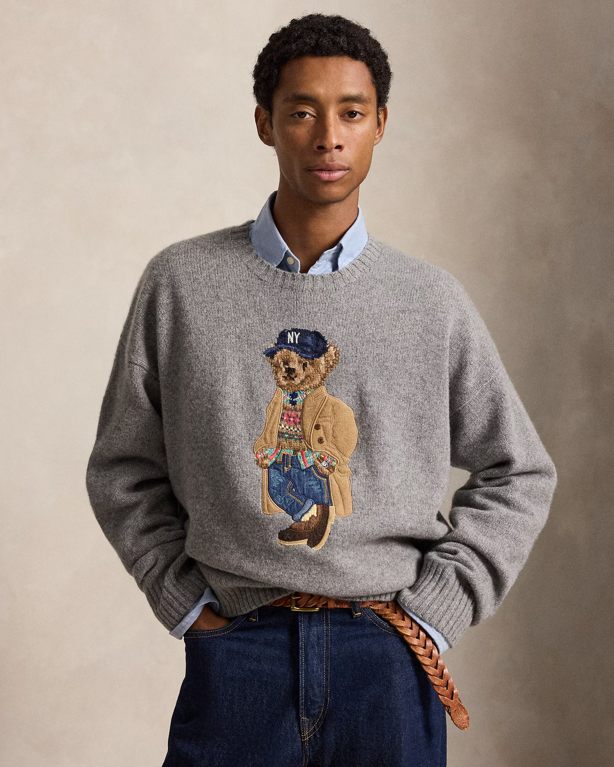 POLO RALPH LAUREN - RELAXED FIT POLO BEAR SWEATER - GREY COMBO