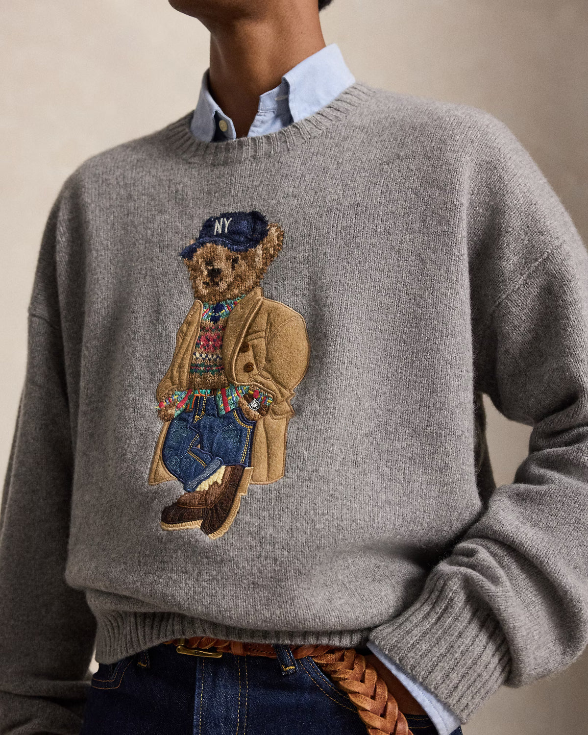 POLO RALPH LAUREN - RELAXED FIT POLO BEAR SWEATER - GREY COMBO