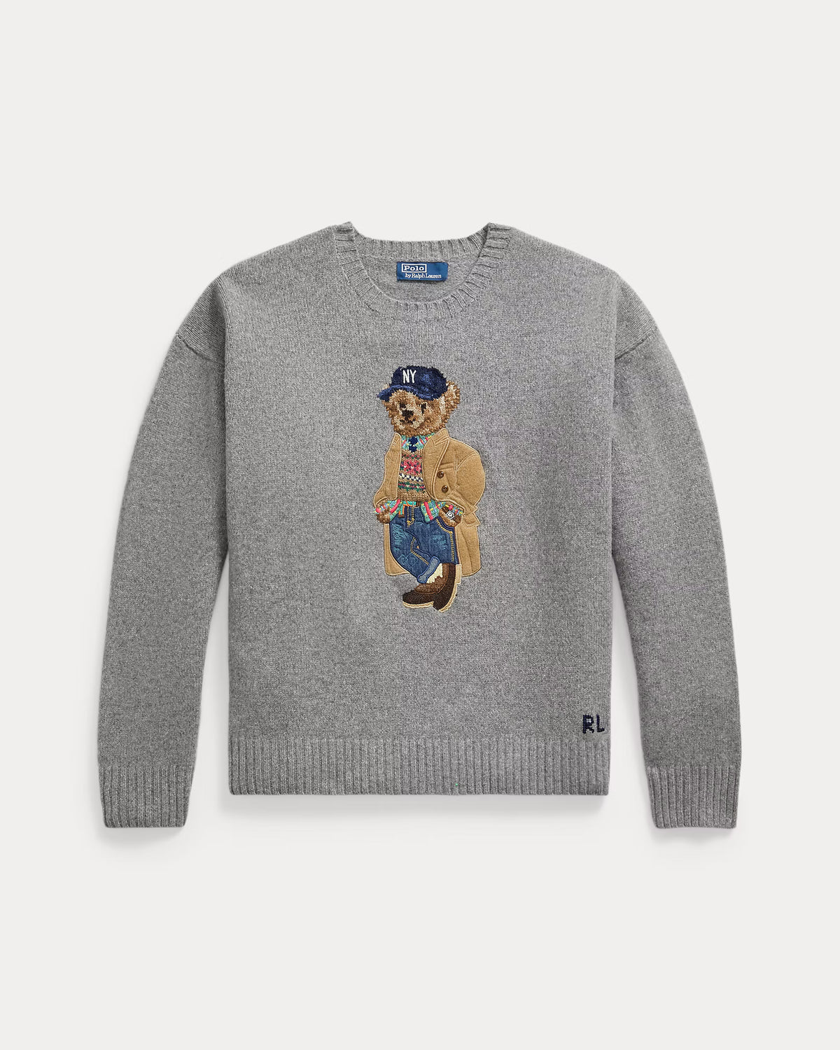 POLO RALPH LAUREN - RELAXED FIT POLO BEAR SWEATER - GREY COMBO