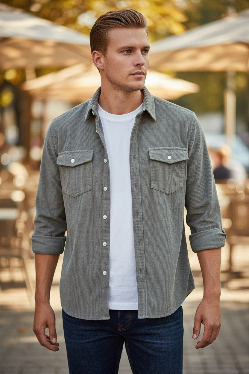 GEORG ROTH MEN'S STRETCH CORDUROY SHIRT JACKET - GREY