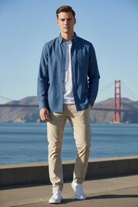 BUTTON DOWN SPORT SHIRT - WASHED DARK BLUE DENIM