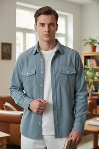 GEORG ROTH MEN'S STRETCH CORDUROY SHIRT JACKET - LIGHT BLUE