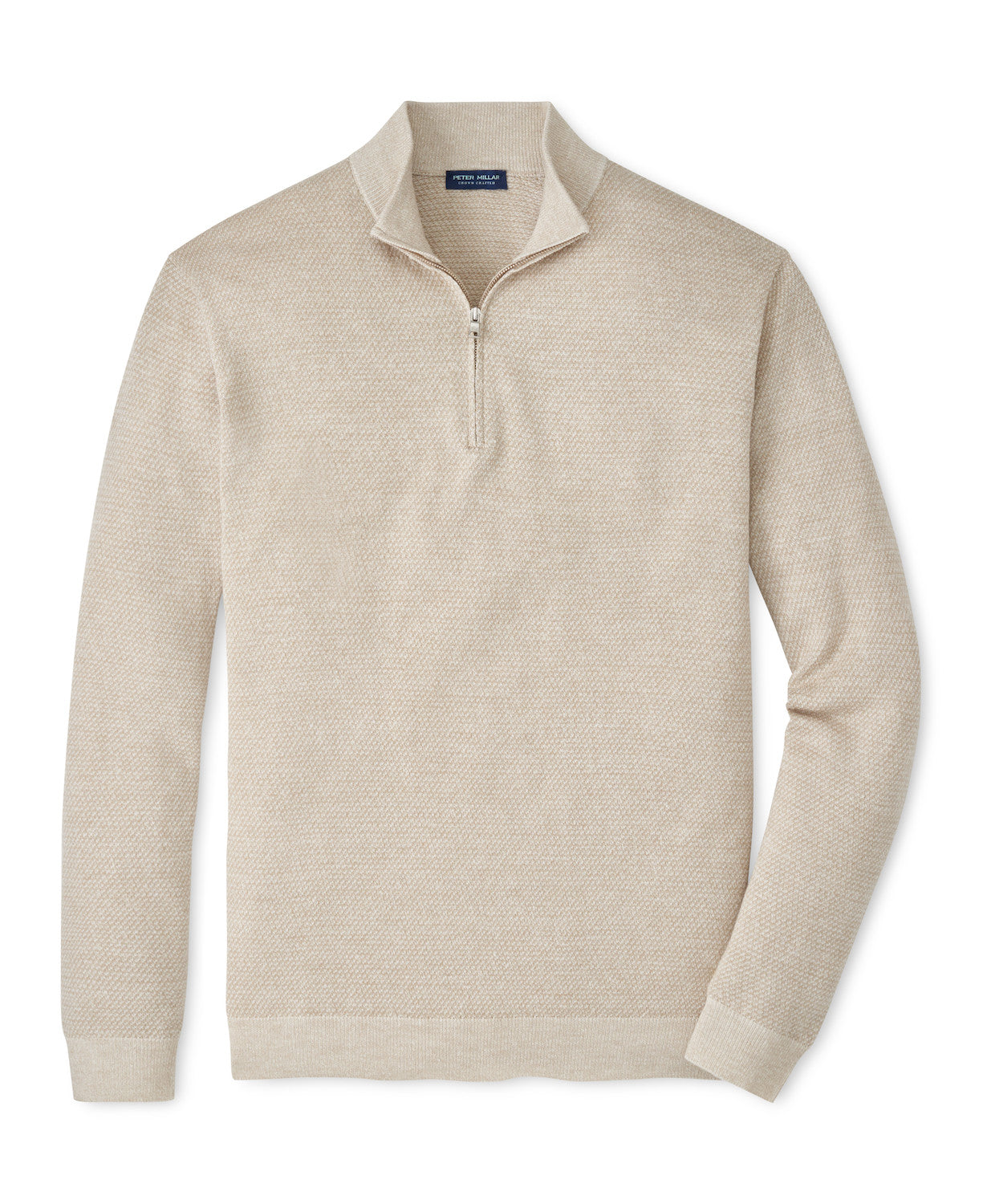 PETER MILLAR BARLOW BIRDSEYE QUARTER-ZIP SWEATER - TRUFFLE