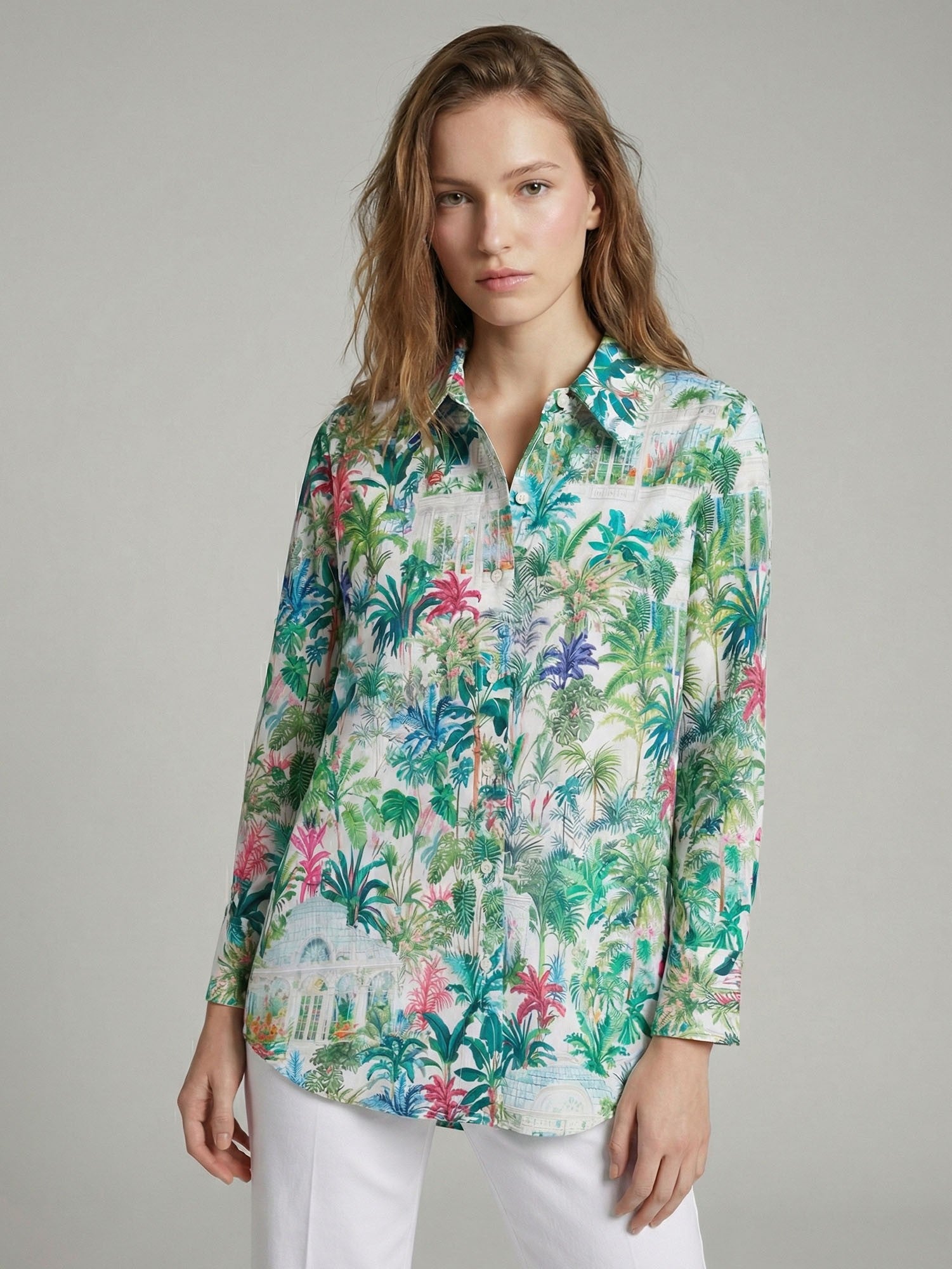 VILAGALLO TROPICAL GARDEN PRINT SHIRT - GREEN