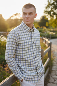 CALDER CARMEL MEN'S SHIRT - OLIVE/BLUE WINDOWPANE