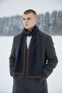 MAURIZIO BALDASSARI - BRUSHED SILK SCARF - BROWN/NAVY