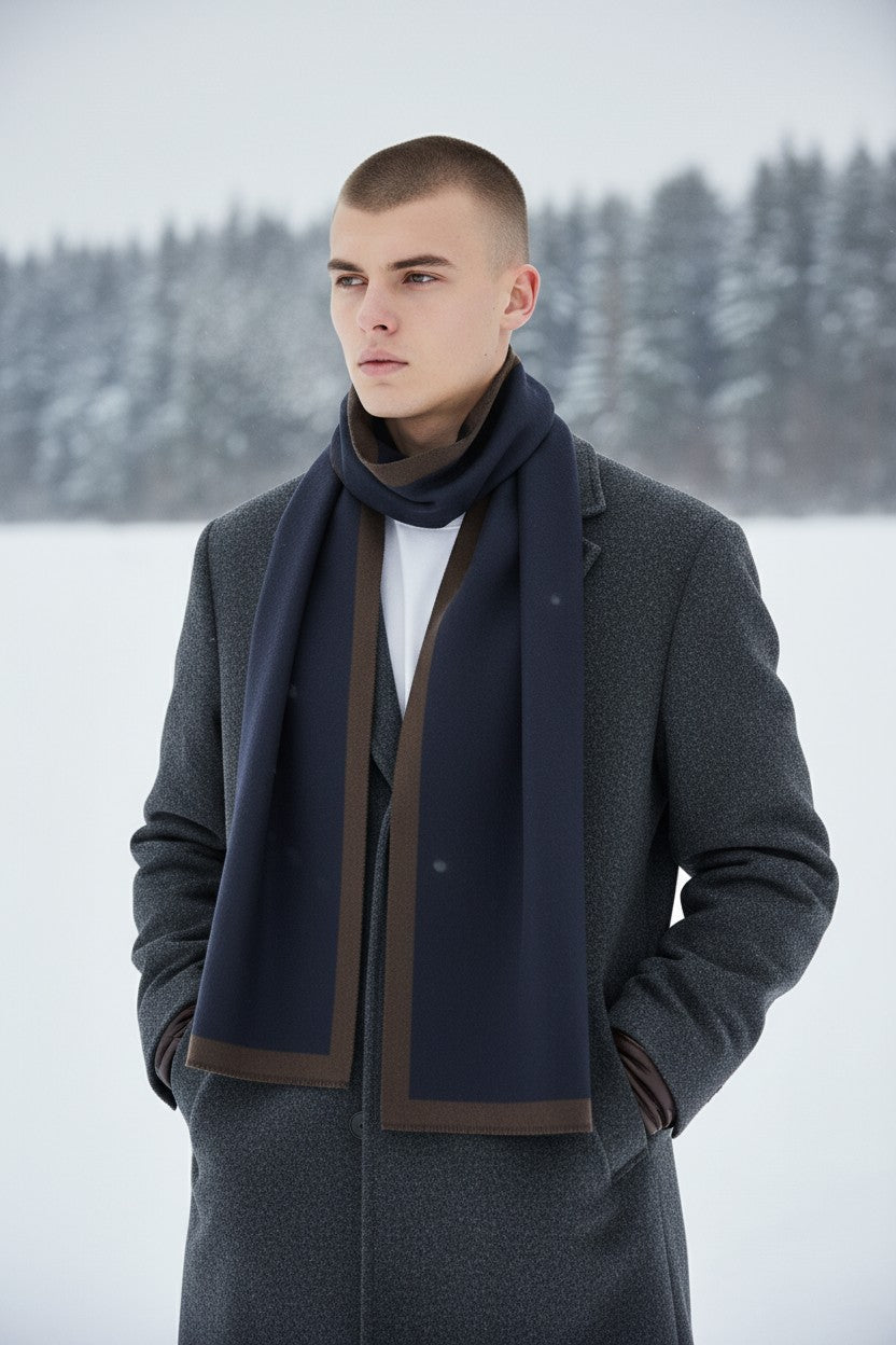 MAURIZIO BALDASSARI - BRUSHED SILK SCARF - BROWN/NAVY