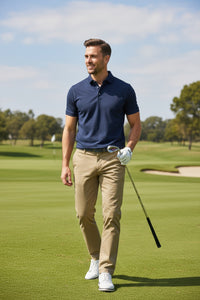 BUTTON DOWN MEN'S TECH PIQUE POLO - SOLID NAVY