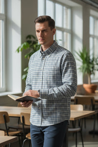 MAZZARELLI SPORT SHIRT - LIGHT BLUE/NAVY PLAID