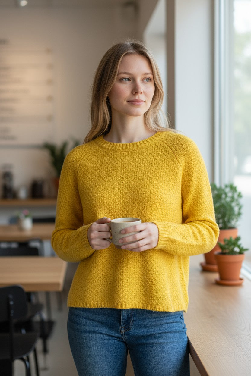 ROSSO 35 BASKET STITCH CREW SWEATER - SUNFLOWER