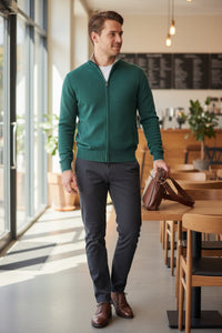 ADESI CASHMERE MEN'S TIPPED FULL ZIP SWEATER - DRAGO/CITY