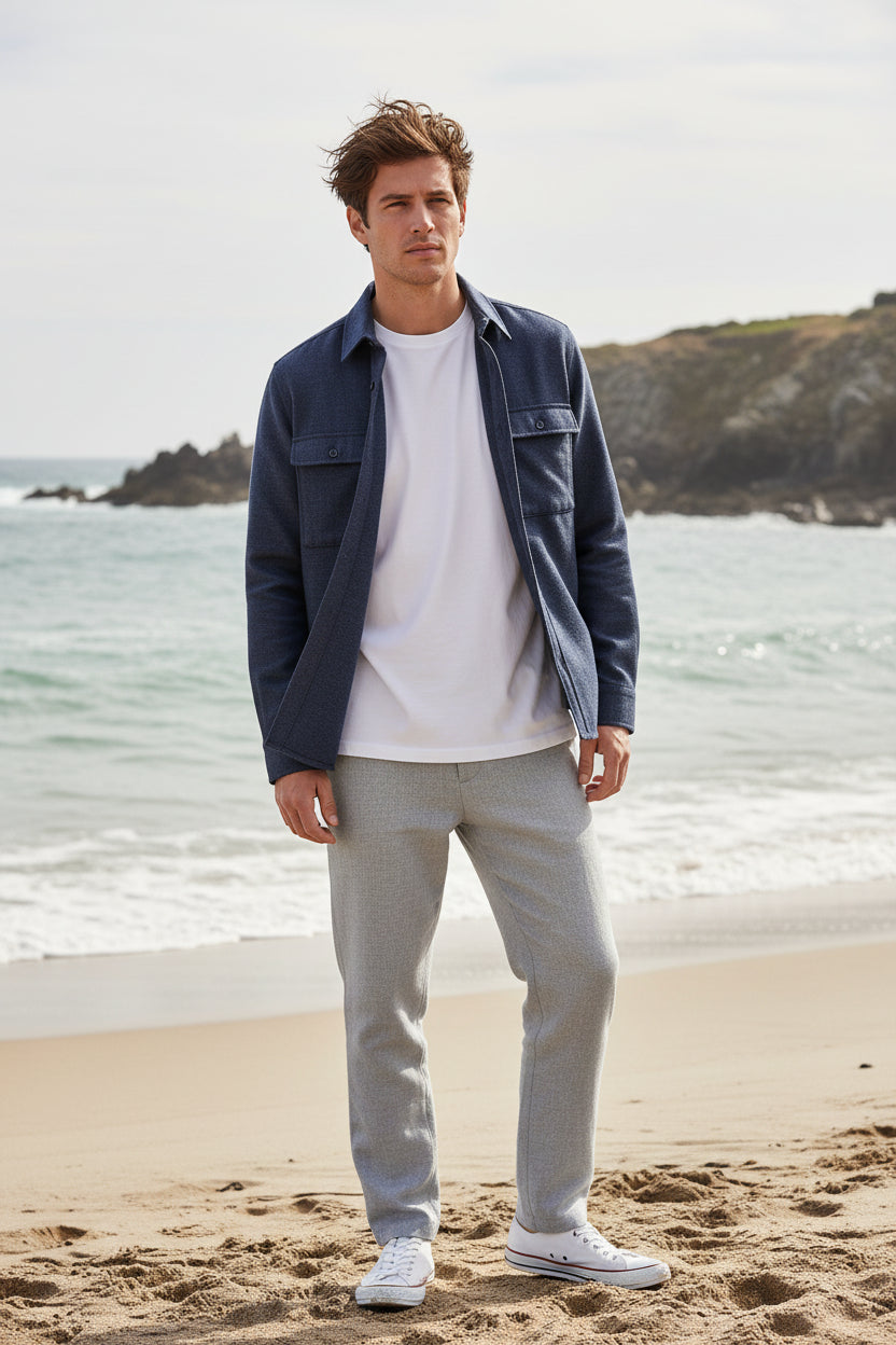 PAUL & SHARK MEN'S LORO PIANA JERSEY OVERSHIRT JACKET - DENIM