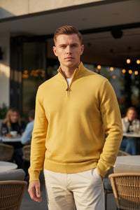 ALAN PAINE SELHURST QUARTER ZIP SWEATER - LEMON