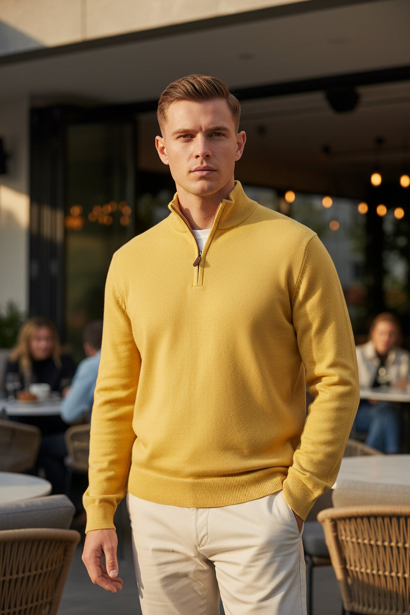 ALAN PAINE SELHURST QUARTER ZIP SWEATER - LEMON