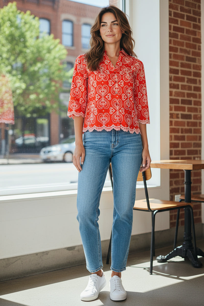 PUROTATTO SANGALLO LACE SHIRT - ORANGE & WHITE