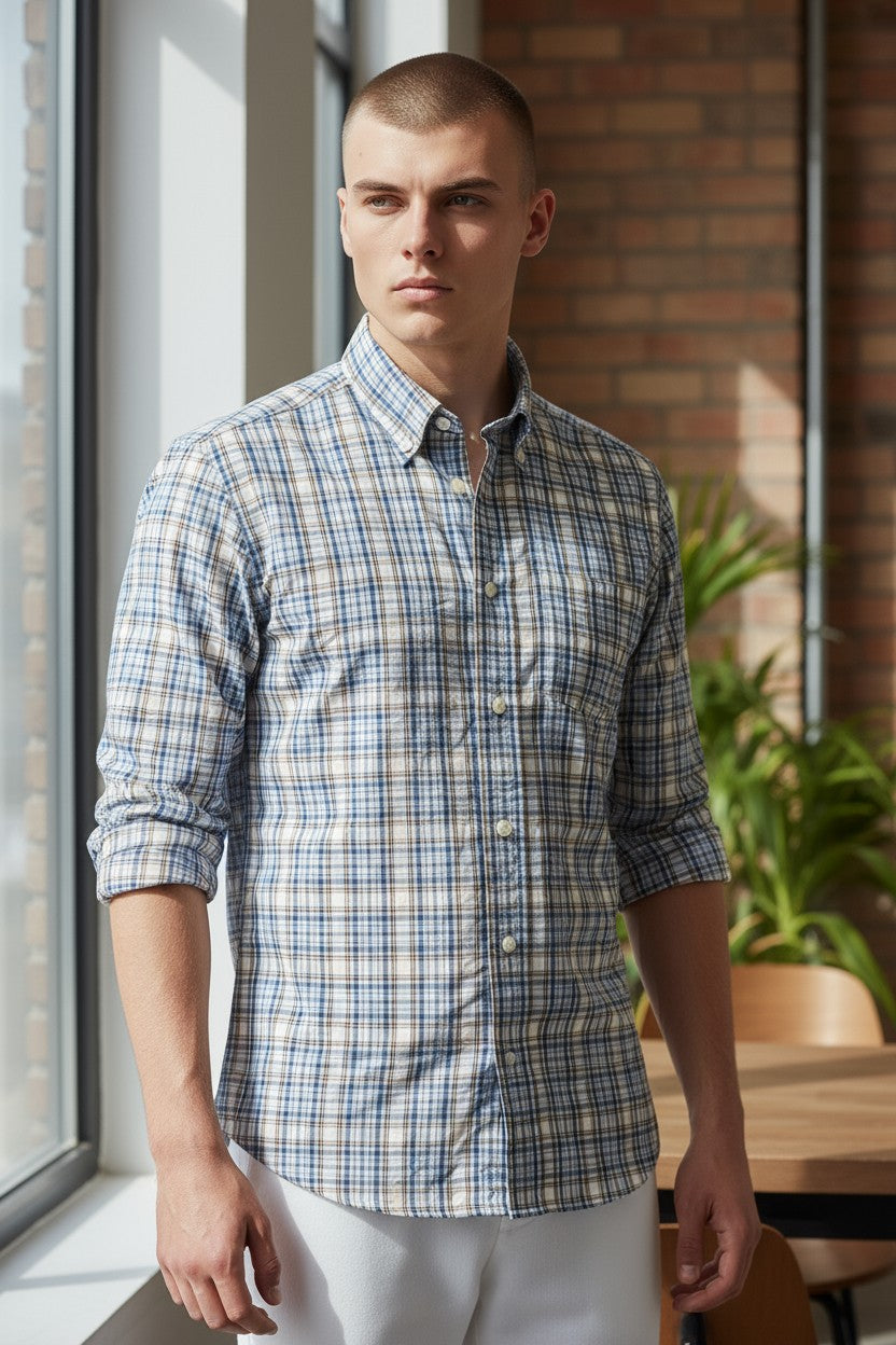 PAUL & SHARK MEN'S SHIRT - LIGHT BLUE CHECK