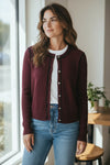 REPEAT CASHMERE RIB CARDIGAN - MERLOT