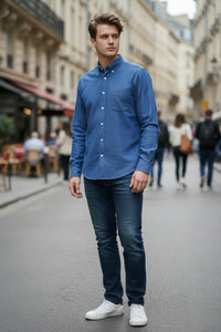 HARTFORD MEN'S CASUAL LINEN BLEND SHIRT - INDIGO