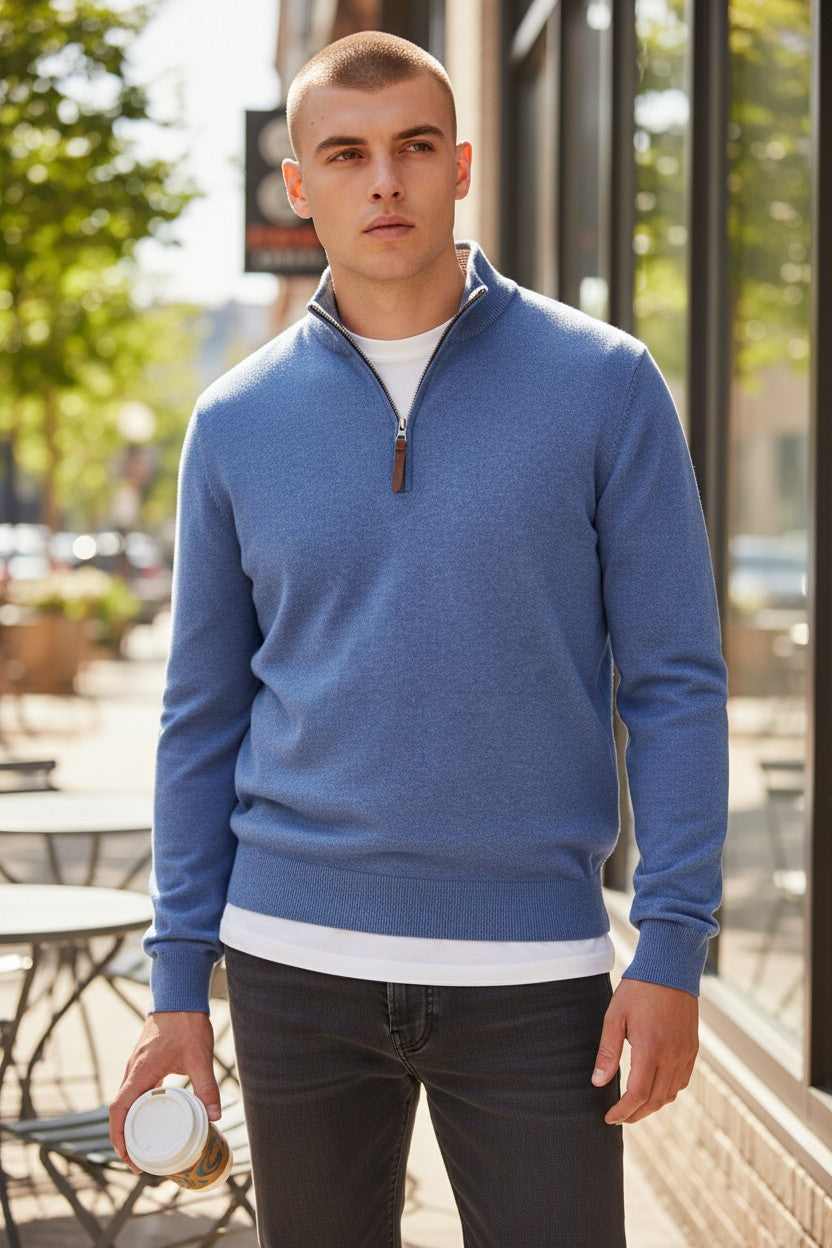 PETER MILLAR ARTISAN CRAFTED CASHMERE FLEX QUARTER ZIP - LUNAR BLUE