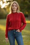 KINROSS LUXE CABLE CREW SWEATER - CRIMSON