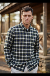 GIANGI NAPOLI MEN'S SHIRT - GREEN & NAVY CHECK