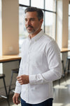 GALLIA MEN'S SHIRT - WHITE HERRINGBONE