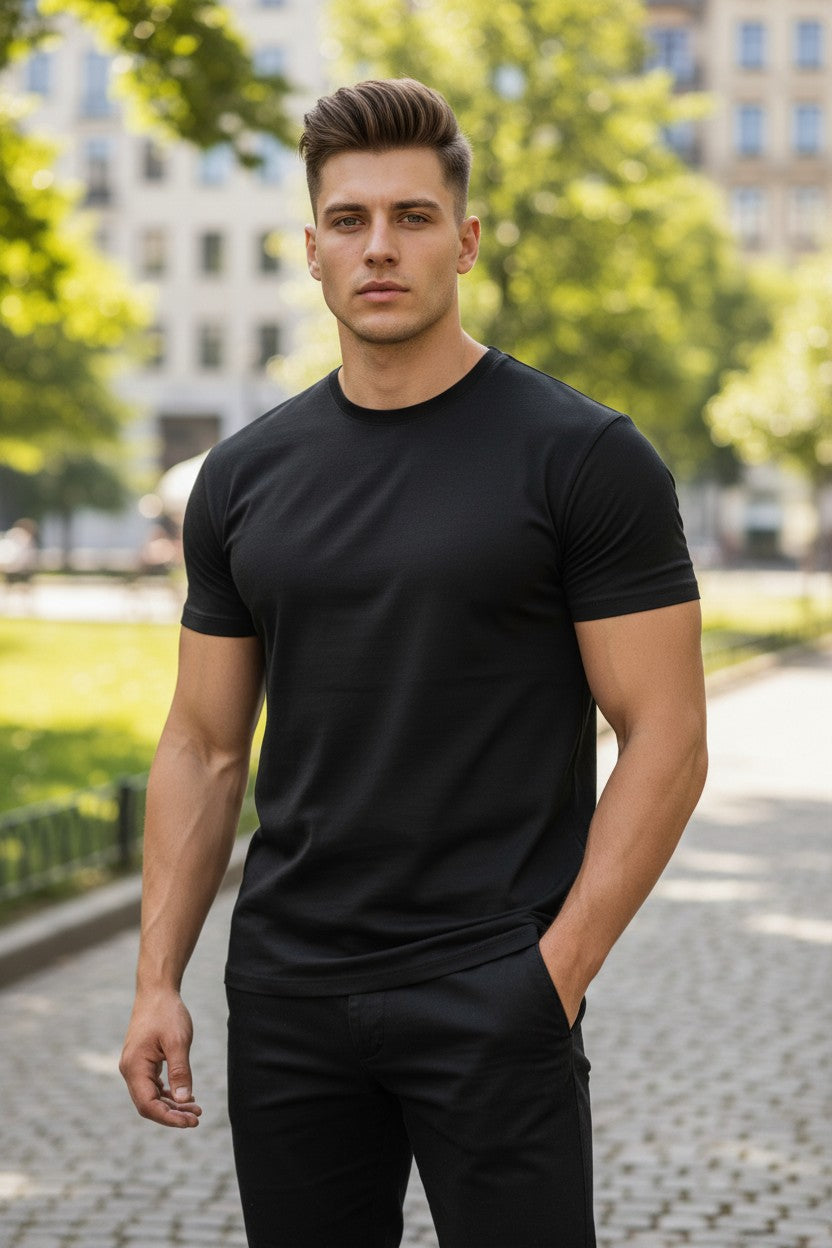 GEORG ROTH MEN'S PIMA T-SHIRT - SHORT-SLEEVE - BLACK