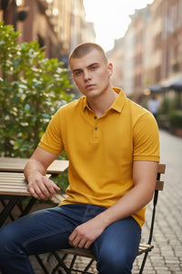 BUTTON DOWN MEN'S TECH PIQUE POLO - SOLID CORN YELLOW