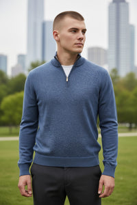 ADESI CASHMERE MEN'S TIPPED 1/2 ZIP SWEATER - CORSARO/SHARK