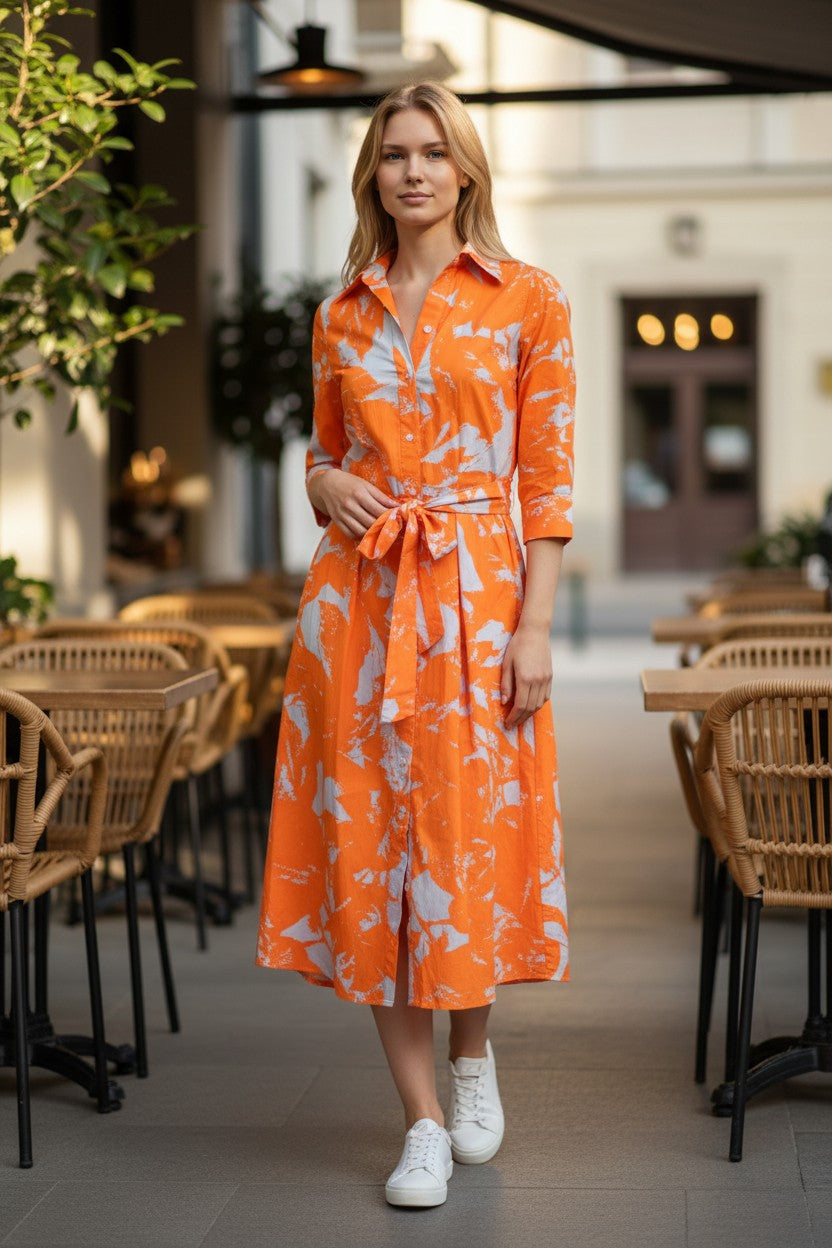 LE SARTE PETTEGOLE ABSTRACT PRINT DRESS - ORANGE